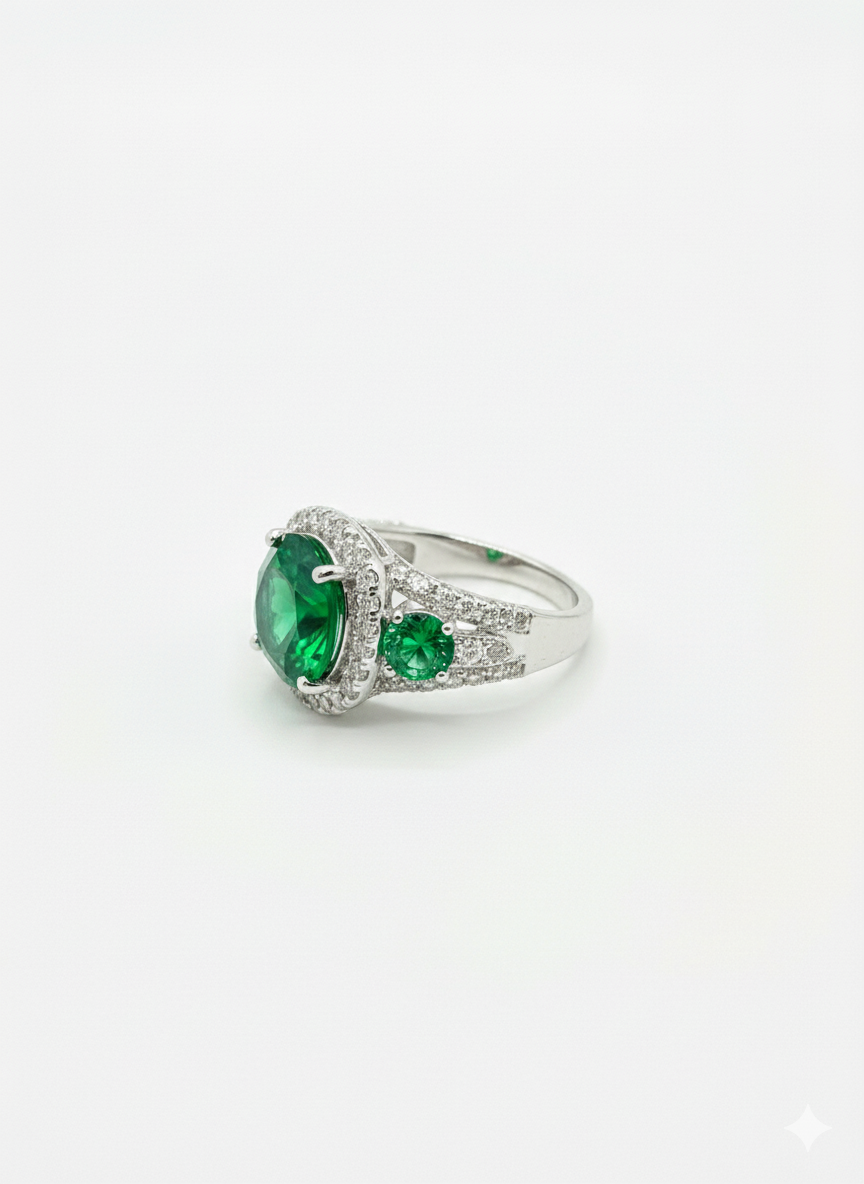 Elegant Green Stone 925 Silver Ring - Image 2