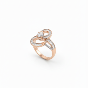 Rose-Tone Sterling Silver Abstract Baguette Statement Ring