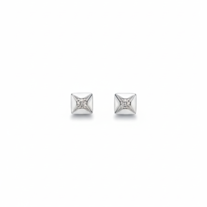 Square Geometric 925 Silver Stud Earrings with Sparkling Stone Cluster